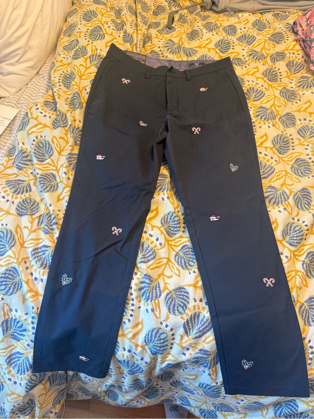 Vineyard Vines Navy Embroidered Holiday Chinos